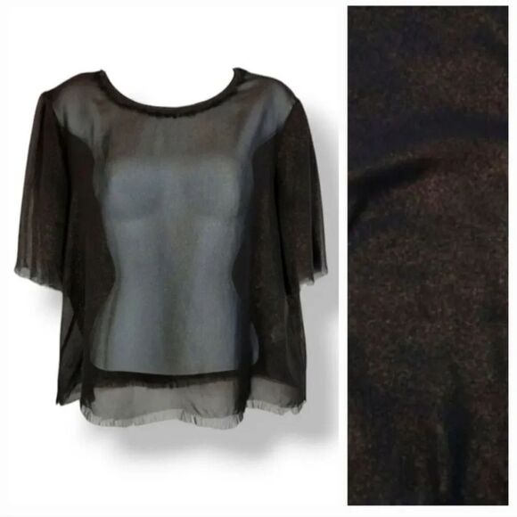 Raquel Allegra Metallic Sheer Boxy Raw Hem Tee Raquel Allegra Brand Size 0/Small - Picture 1 of 10